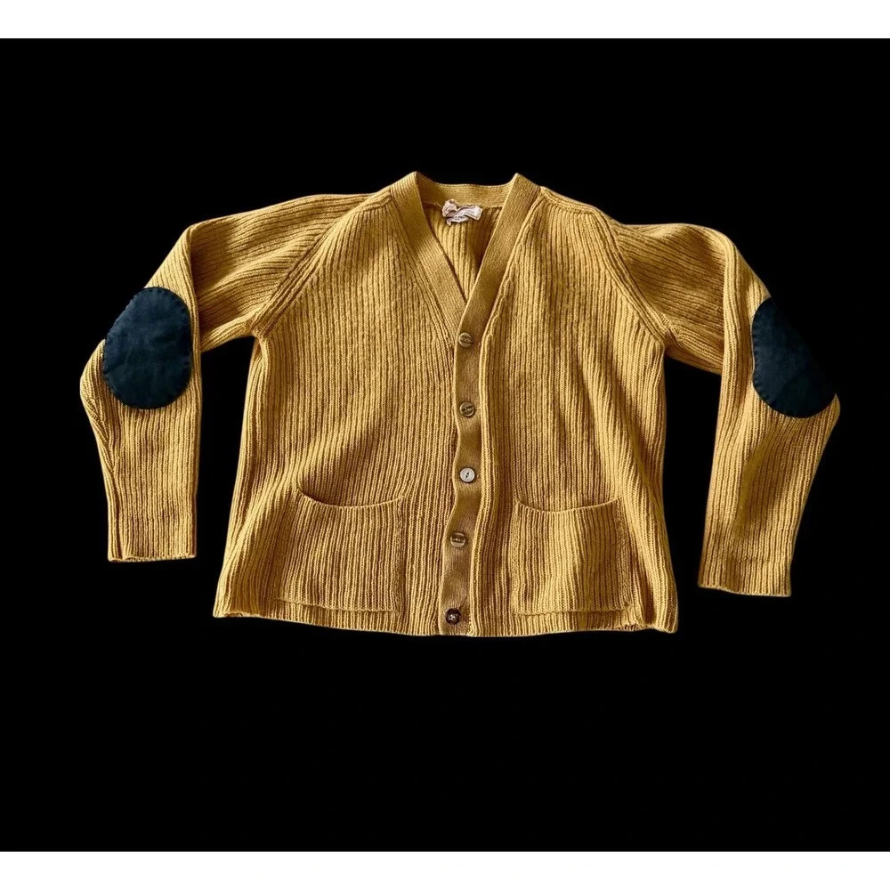 Vintage Capper & Capper Shetland Wool Cardigan‎ Button Front Sz 40 Mustard Flaw